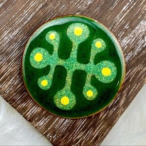 VINTAGE Ceramic Enamel Mid-Century Mod Danish Copper Brooch Ragna Denmark Pin